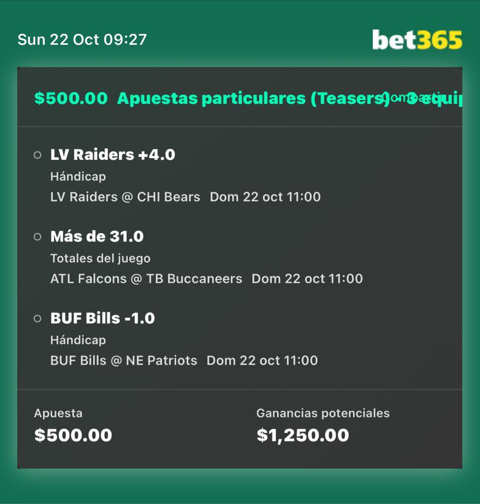 mrpickdog's tweet image. Teasers 6.5 puntos 
#NFLPicks