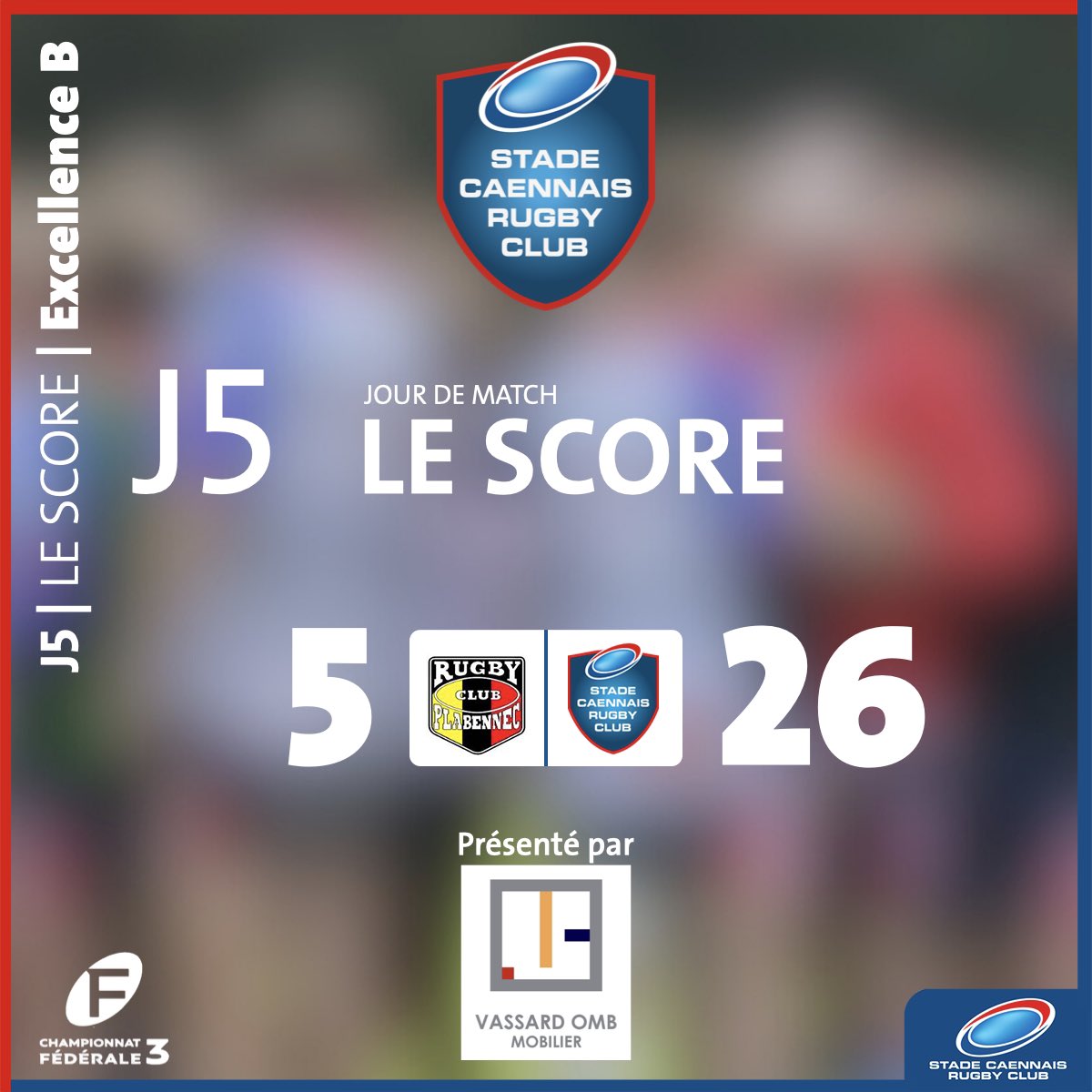 StadeCaennaisRC's tweet image. Double victoire bonifiée pour le SCRC après son déplacement à Plabennec. 

Cela installe solidement le SCRC en tête de la poule 17. 

Le Score vous est présentée par Vassard OMB Immobilier, partenaire du Stade Caennais Rugby Club.
.
.
#rugby
#rugbyclub
#fed3
@sportacaen