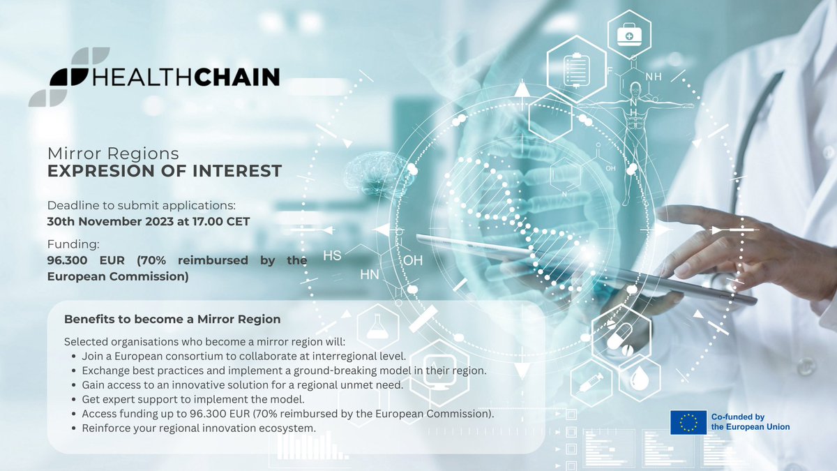 RiniGARD's tweet photo. 🌍 Why become a HealthChain Mirror Region?
✨ Implement HealthChain Model and reinforce your regional innovation.
✨ Access tailored solutions with expert support.
✨ Financial support up to 96,300 EUR.
✨ Expand your EU network.
Learn more: https://t.co/7DSSgYFBgd
@I3Healthchain https://t.co/l1KYu4Zvkg