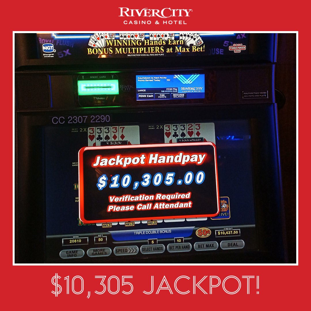 rivercitycasino's tweet photo. Video Poker is HOT, HOT, HOT🔥 Congratulations to this #jackpot winner on hitting $10,305 on Ultimate X Poker. 🎰 

#ultimatexpoker #videopoker #4ofakind #3ofakind https://t.co/iOo4ArHvO0