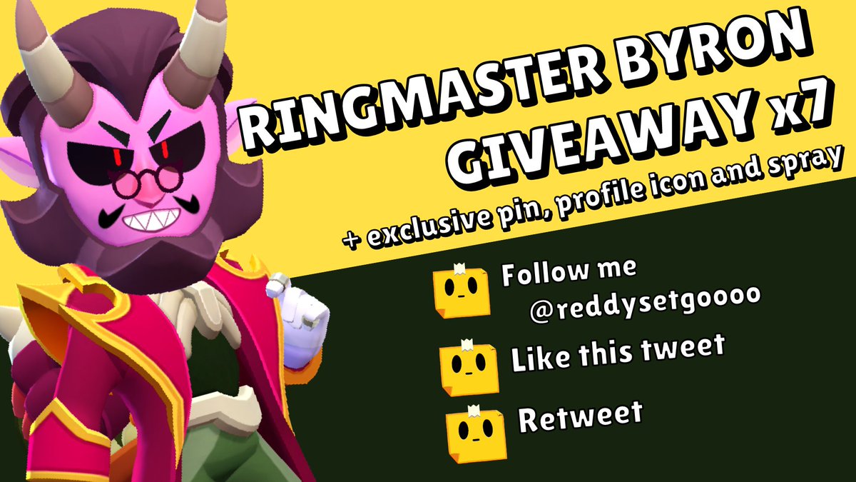 🎁 #RingmasterByronGiveaway  x7 🎁
Winners receive a link to unlock the skin, exclusive pin, spray and profile icon in-game!

TO ENTER:
👤 Follow me
❤️ Like
🔄 Retweet

Winners drawn on November 6th, GOOD LUCK!! #BizarreCircus