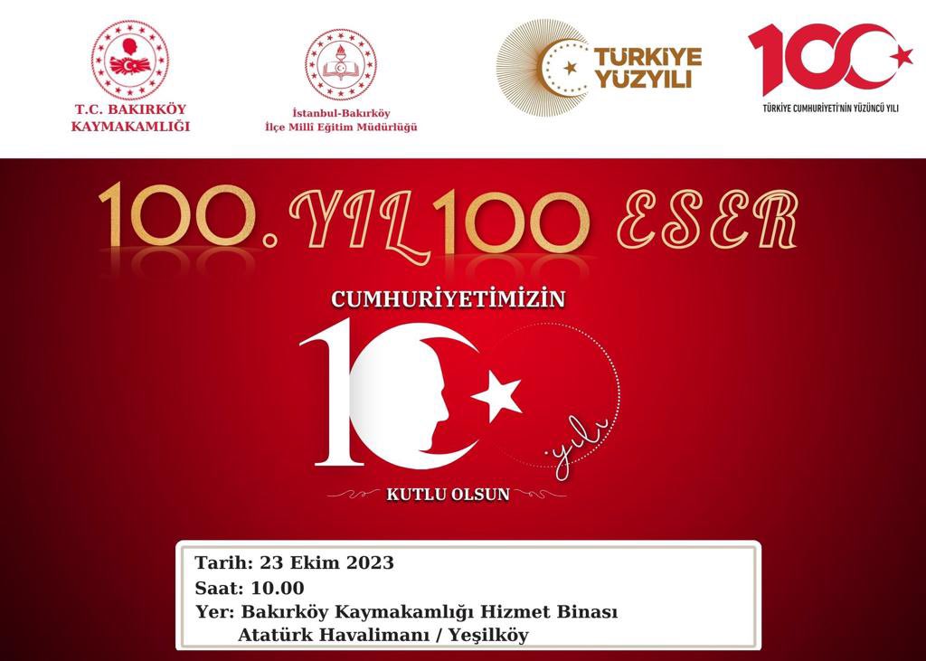 Cumhuriyetimizin 💯. Yıl etkinlikleri kapsamında Kaymakamlığımız uhdesinde, öğrencilerimiz ve Halk Eğitimi Merkezi kursiyerlerimizin hazırladığı   “100. Yıl 100 Eser” sergimize tüm halkımız davetlidir.

<a href="/Yusuf__Tekin/">Yusuf Tekin</a> <a href="/abdullahkoklu/">Abdullah Köklü</a> <a href="/MucahitYentur/">Murat Mücahit Yentür</a> <a href="/cepni6144/">M.Fatih Çepni</a>