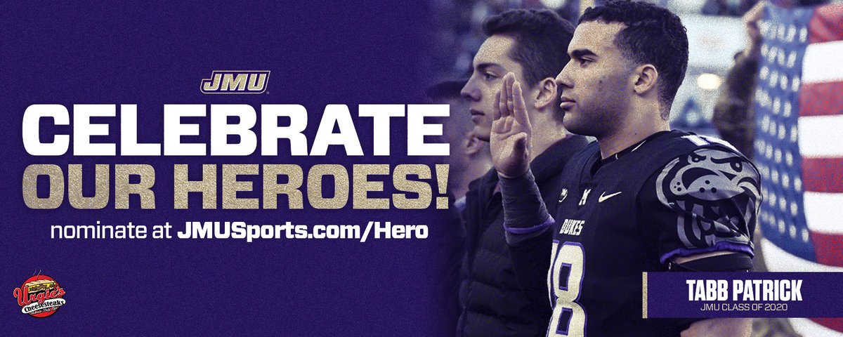 JMU Celebrates Our Heroes! Nominate your service member or first responder for recognition on the videoboard Nov. 11 at JMUSports.com/Hero. #GoDukes