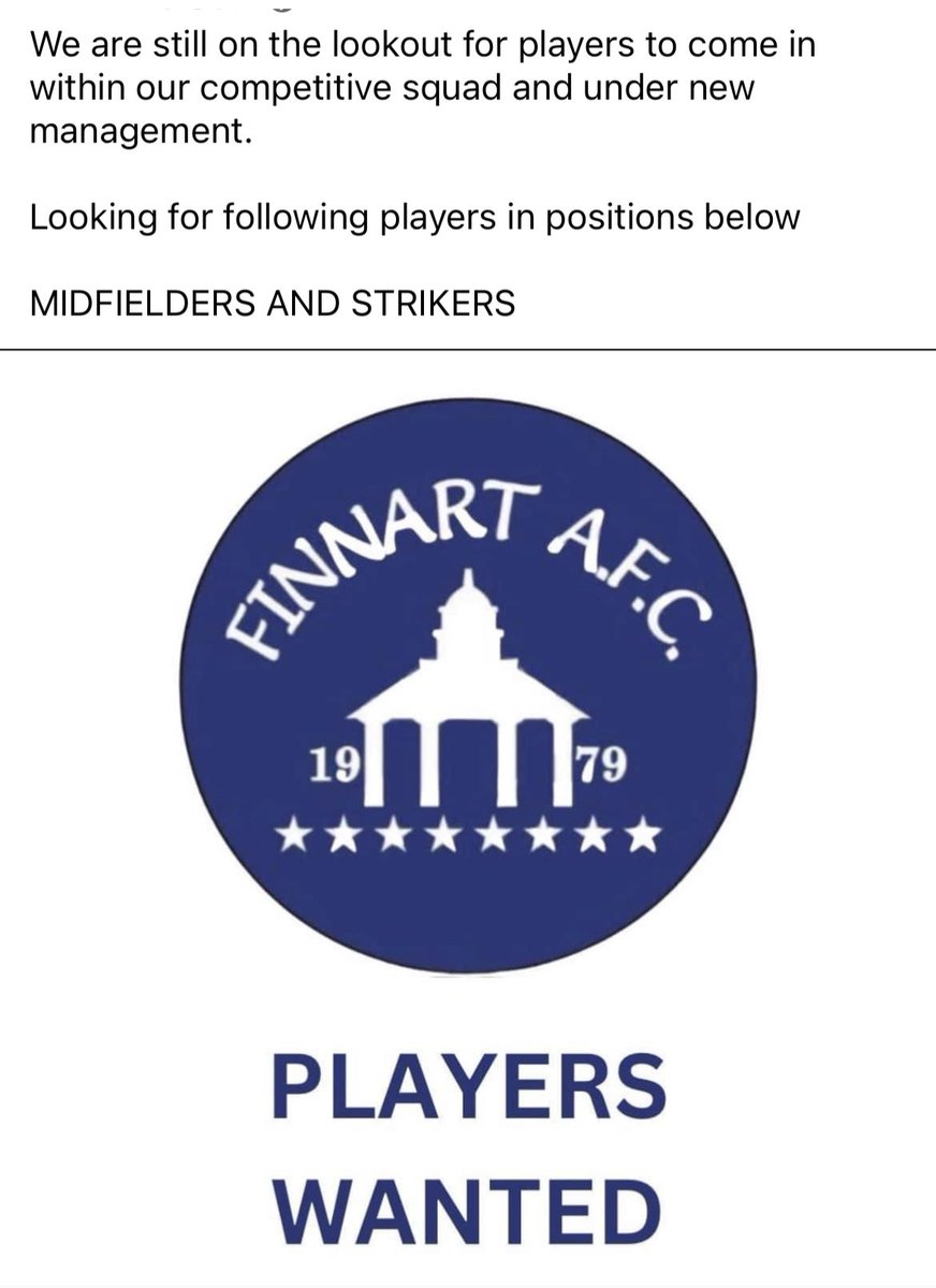 In need of players to come and strengthen our highly competitive squad under new management 

MIDFIELDERS AND STTIKERS‼️
