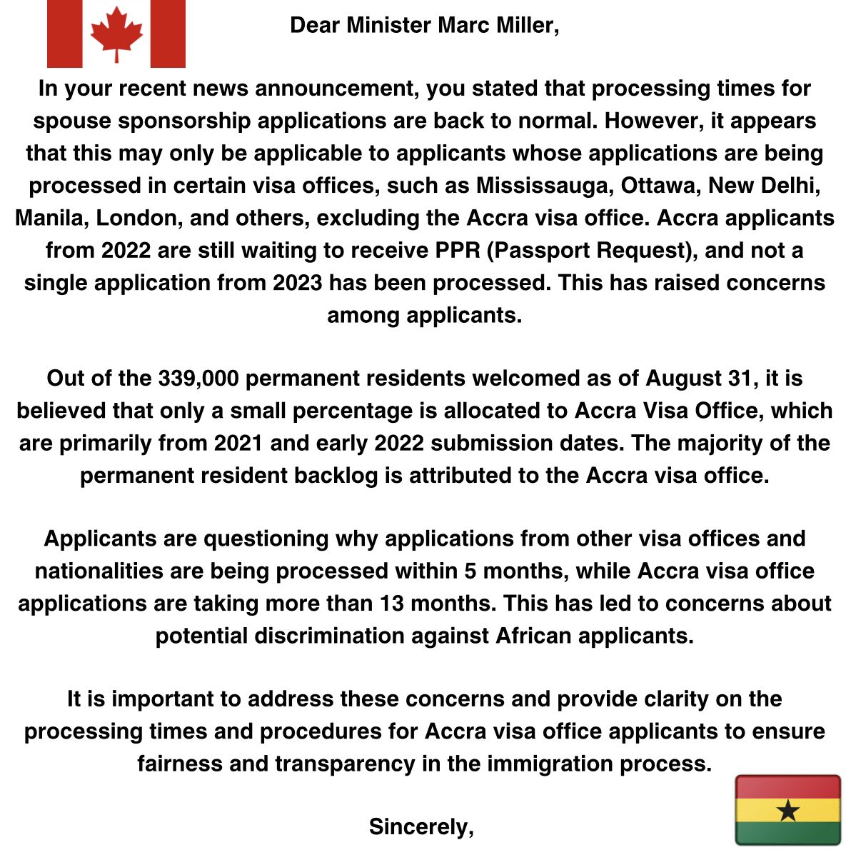 milargee's tweet photo. @MarcMillerVM We are making an urgent appeal to @MarcMillerVM and @CitImmCanada to, as a matter of urgency, look into the long processing delays of family class applications by Accra Visa Office @CanHCGhana. Families are suffering because of this.
@MartineInGhana @SpouseReunionAC
#Accravodelay https://t.co/u9ibs2tmNR