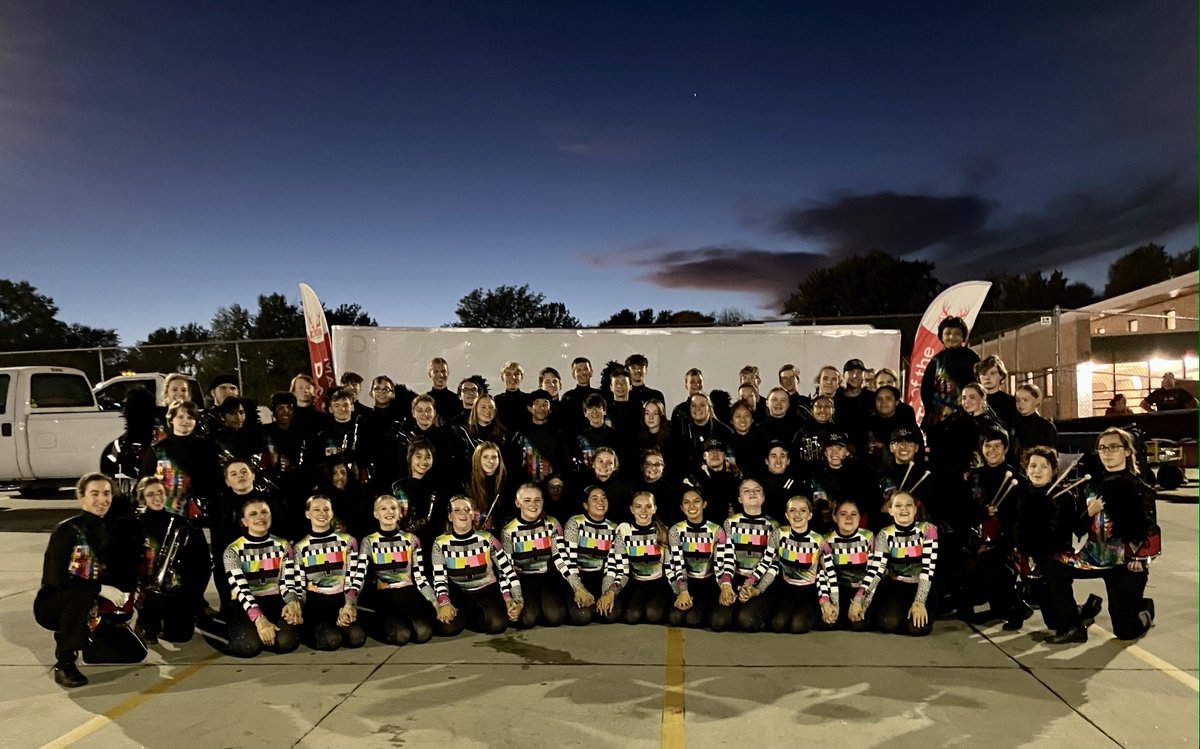 Smiles all around after a performance to be proud of at the 2023 NSBA State Marching Band Competition. Elkhorn finished 2nd in their 3A div, only .35 pts behind 1st! Congrats to the kids, Mr. Dreessen, staff, parents, and supporters for another great competitive marching season.