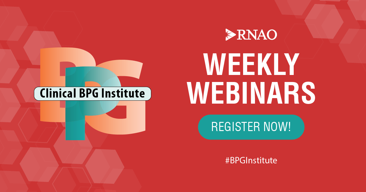 Our 21st annual Clinical #BPGInstitute kicks off in 48 hours! Now's your chance to learn all about evidence-based care. The institute is offered as a series of five weekly webinars beginning this Tuesday from 1 - 4 p.m. ET. Sign up: RNAO.ca/events/2023-cl… @dorisgrinspun
