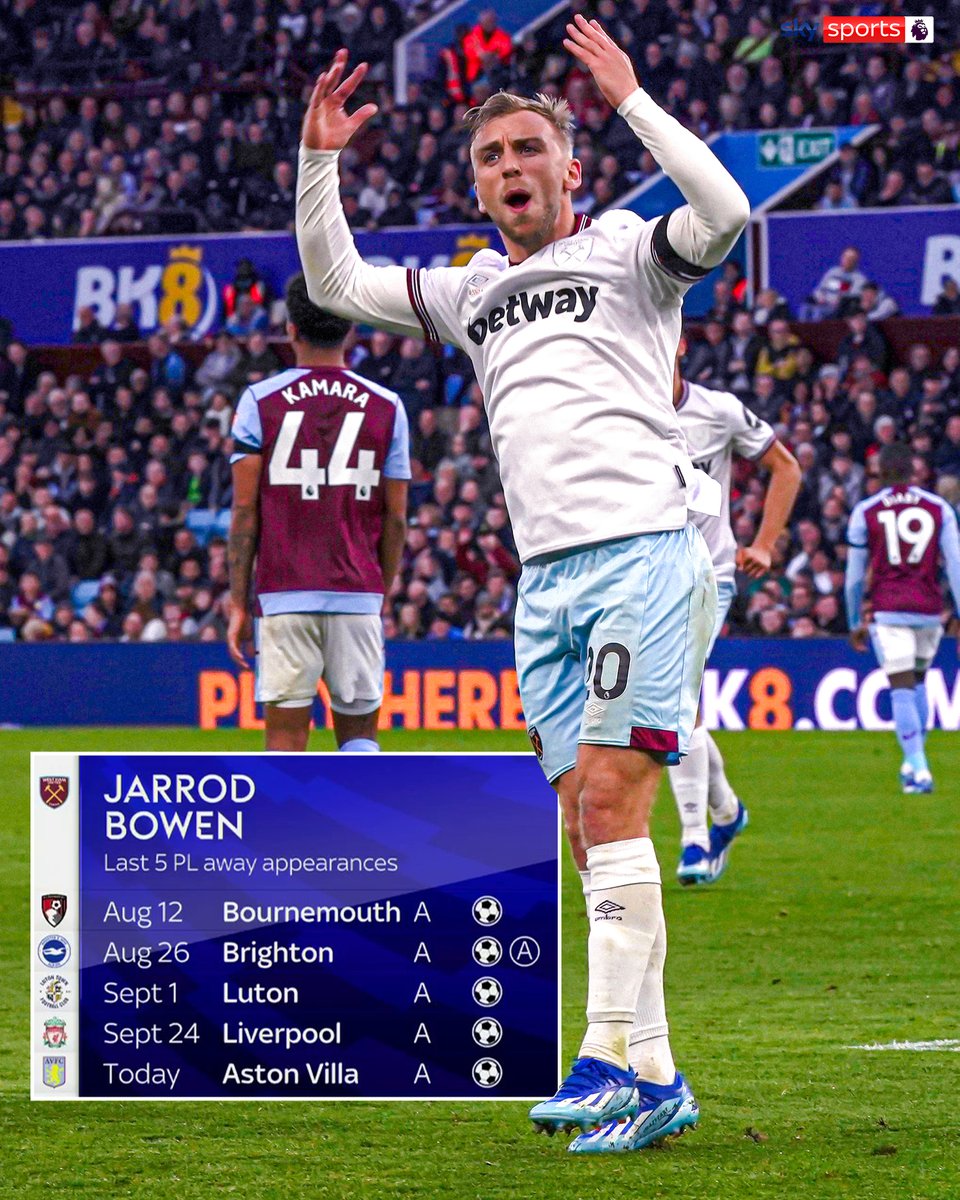 SkySportsPL's tweet photo. Jarrod Bowen away from home 🔥🔥 https://t.co/KIjjD82Nqu