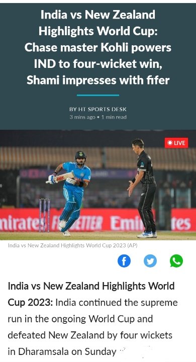 India vs New Zealand Highlights World Cup: Chase master Kohli powers IND to  four-wicket win, Shami impresses with fifer