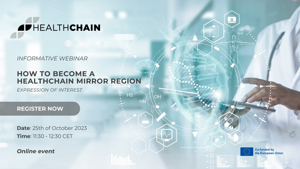 RiniGARD's tweet photo. 📣 Calling all ecosystem stakeholders passionate about digital health innovation! Seize the chance to become a HealthChain Mirror Region.
🗓 Join our Informative Webinar on Oct 25th
🔗 Sign up: 👉 https://t.co/dqmHyhZQWg
🔗 Learn more: 👉 https://t.co/7DSSgYFBgd
@I3Healthchain https://t.co/ahZuJW0EUK