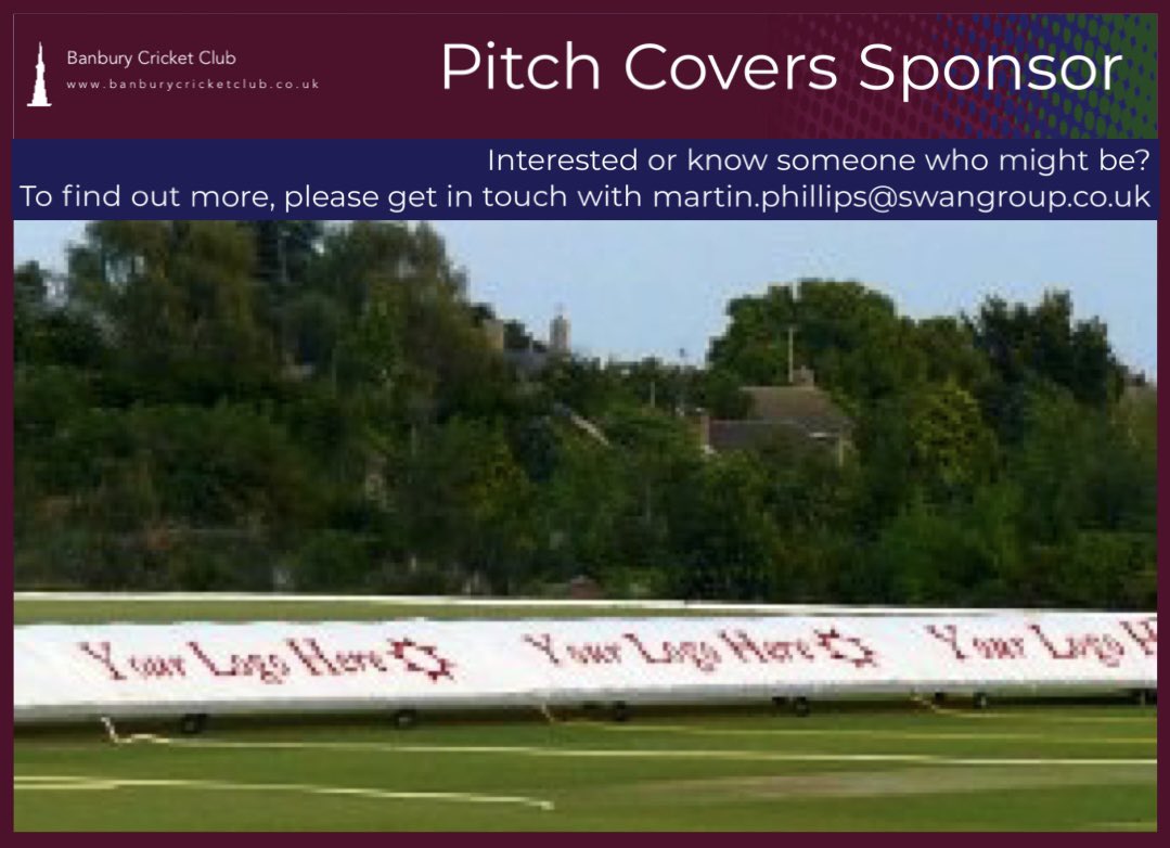 🤝Banbury Cricket Club are looking for a new ‘Pitch Covers Sponsor’, as part of a multi-year deal, from the 2024 season!

Your name on the covers means plenty of exposure to local business, public and the new housing estates - the perfect photo opportunity spot!

Please share 🔃