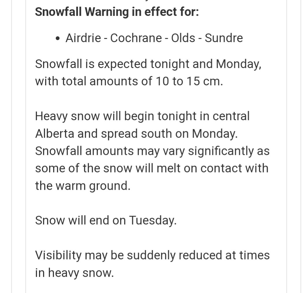 Snowfall warning in effect for Olds and surrounding area!! #ABWX #OldsAB