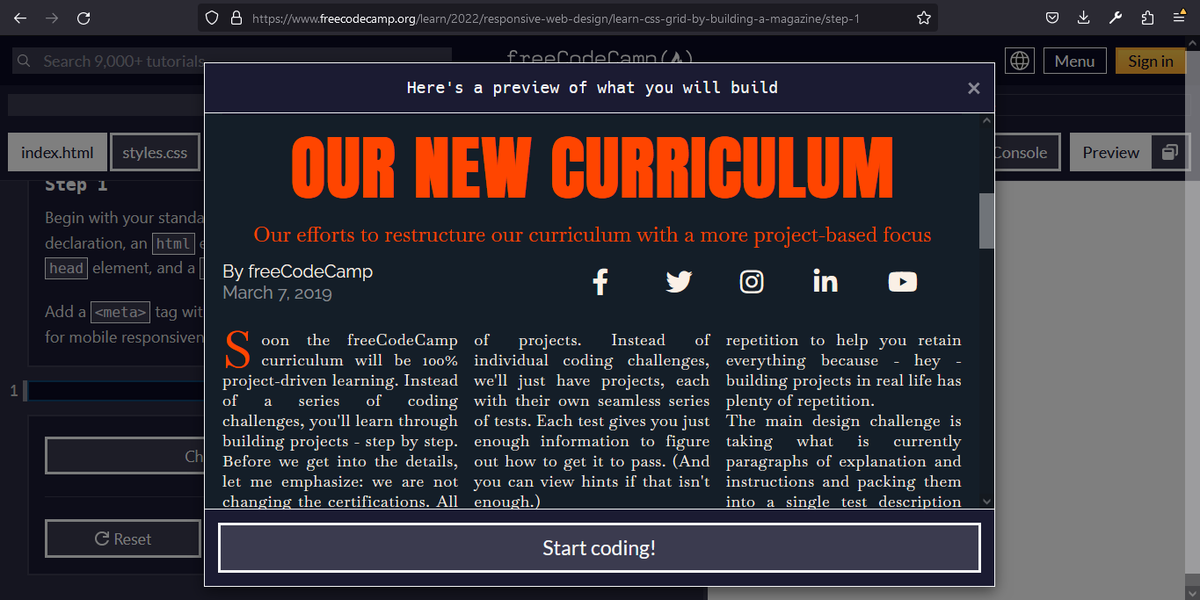 AmraniRida1's tweet photo. Day 21/100: #100DaysOfCode         
I still create the magazine article.
#freeCodeCamp https://t.co/eZqG0QVgiC