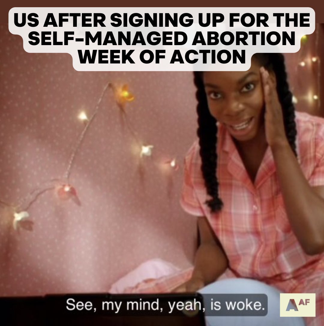 A WEEK of action about self-managed abortion?! YES!
@AbortionOOOT is hosting a week of opportunities to learn about self-managed abortion, the power of abortion storytelling + hosting actions. Check it out and more opportunities on AAF's #ActivistCalendar!
aafront.org/operation-save…