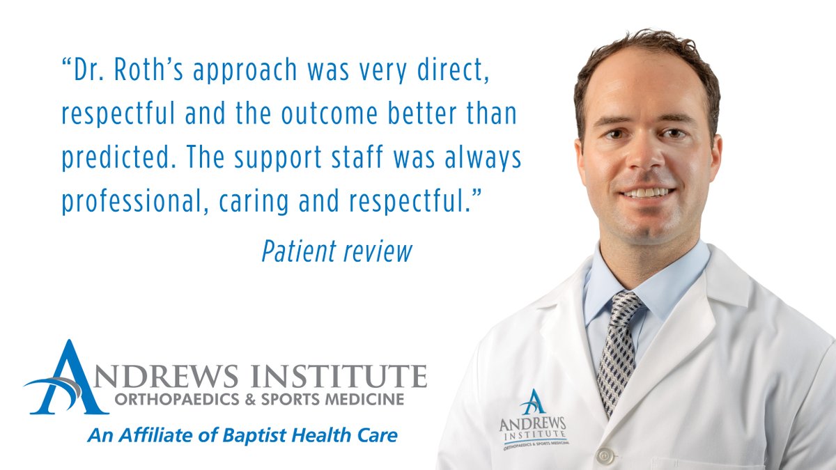 Terrific! To learn more about Dr. Travis Roth or to schedule an appointment, visit his profile page here: ow.ly/X6sL50ONj8u #andrewsinstitute #sportsmedicine #orthopedics #nwfl