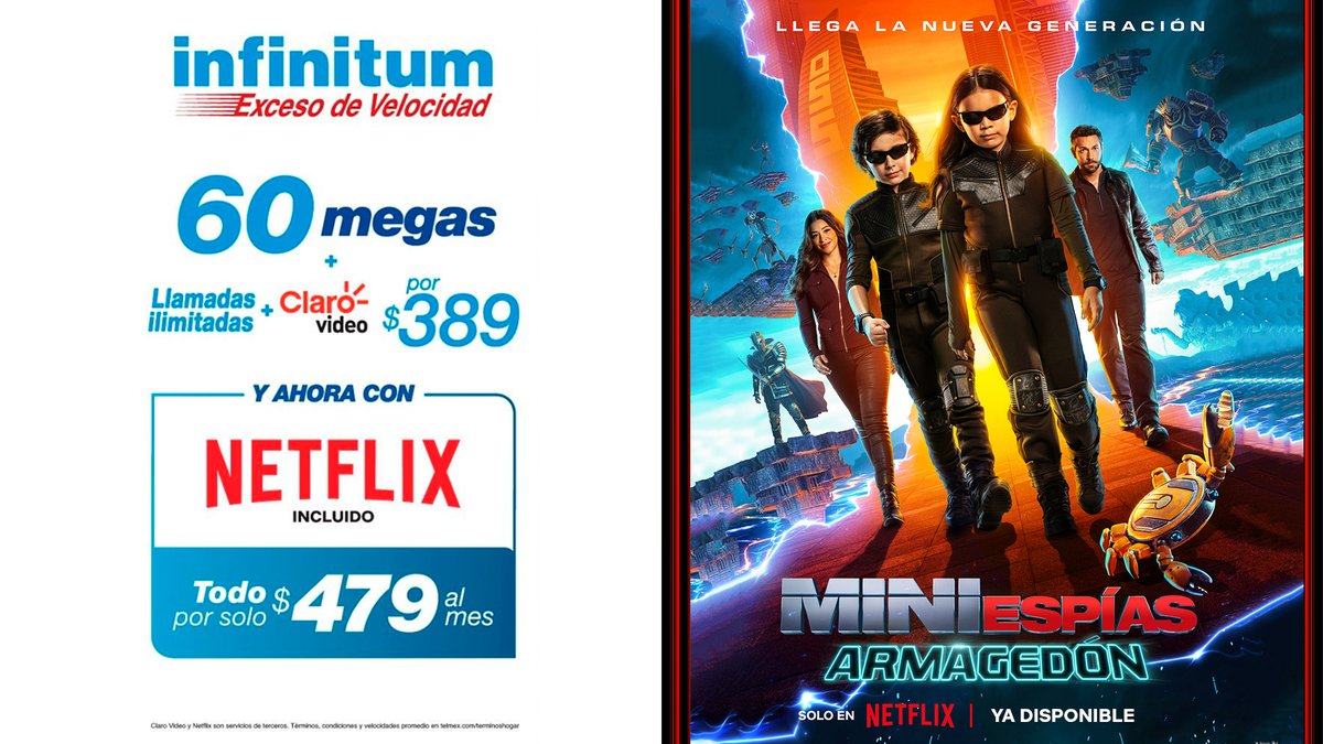 infinitum's tweet image. La adrenalina se dispara con estos pequeños héroes. Niños convertidos en espías, enfrentando desafíos épicos que te dejarán asombrado.

Disfruta de #MiniEspías en Netflix, incluido en tu paquete Infinitum: bit.ly/46VKMC8