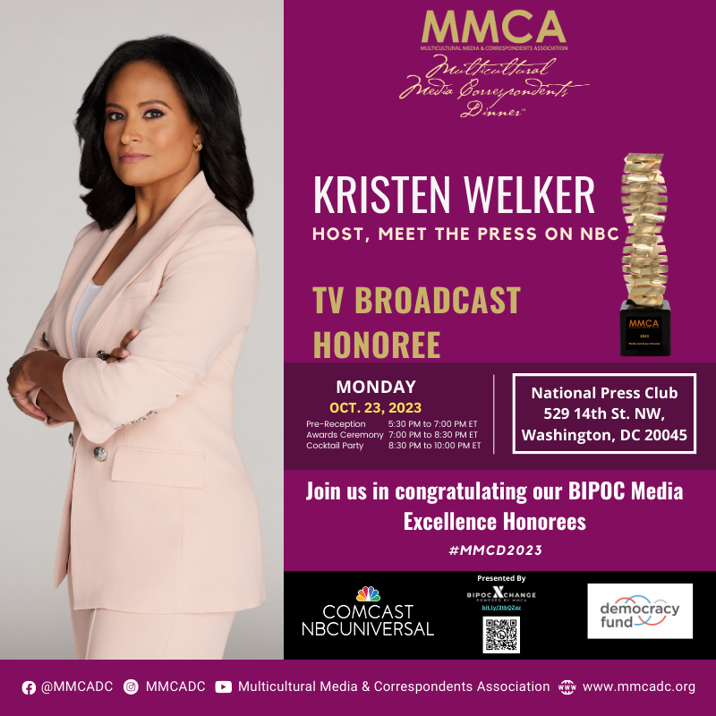 I am thrilled to be honored as the 2023 Television Broadcast Honoree by @mmcadc during the 8th Annual Multicultural Media Correspondents Dinner tonight. #mmcd2023 #mmca