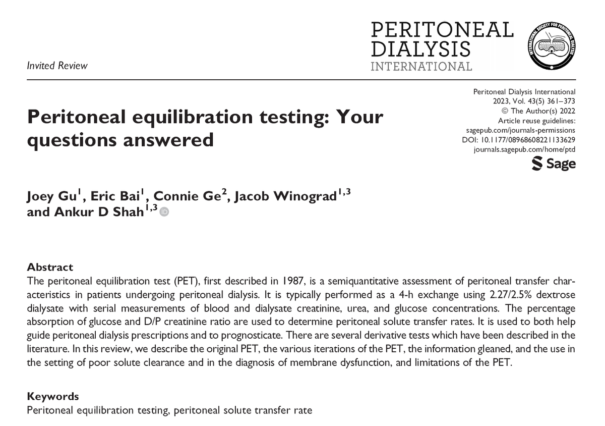 PDI_Journal's tweet photo. New Issue - September 2023 @PDI_Journal 
📄: Peritoneal equilibration testing: Your questions answered
✍: Gu et al
🔗 : https://t.co/2F3fVkD8Q6
#PeritonealDialysis 
(🔒) https://t.co/GM1gjm3n3q