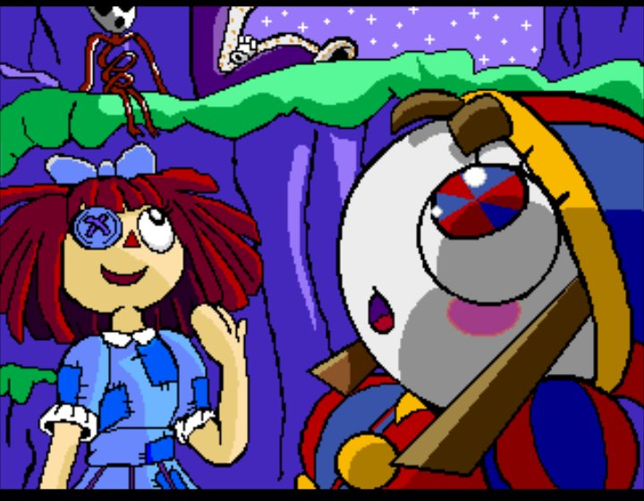TheNewAMD's tweet photo. I made this pixel art inspired by the ending, I did it with my 3DS. 

Why with my 3ds? I like to be guided by: Do more with less.

#TheAmazingDigitalCircus #TADC #tadcfanart #pomnifanart #Pomni  #pixelart #pixel #pixelpaint
#kinger #Ragatha #gangle @GooseworxMusic @glitch_prod https://t.co/h93okcz7YJ