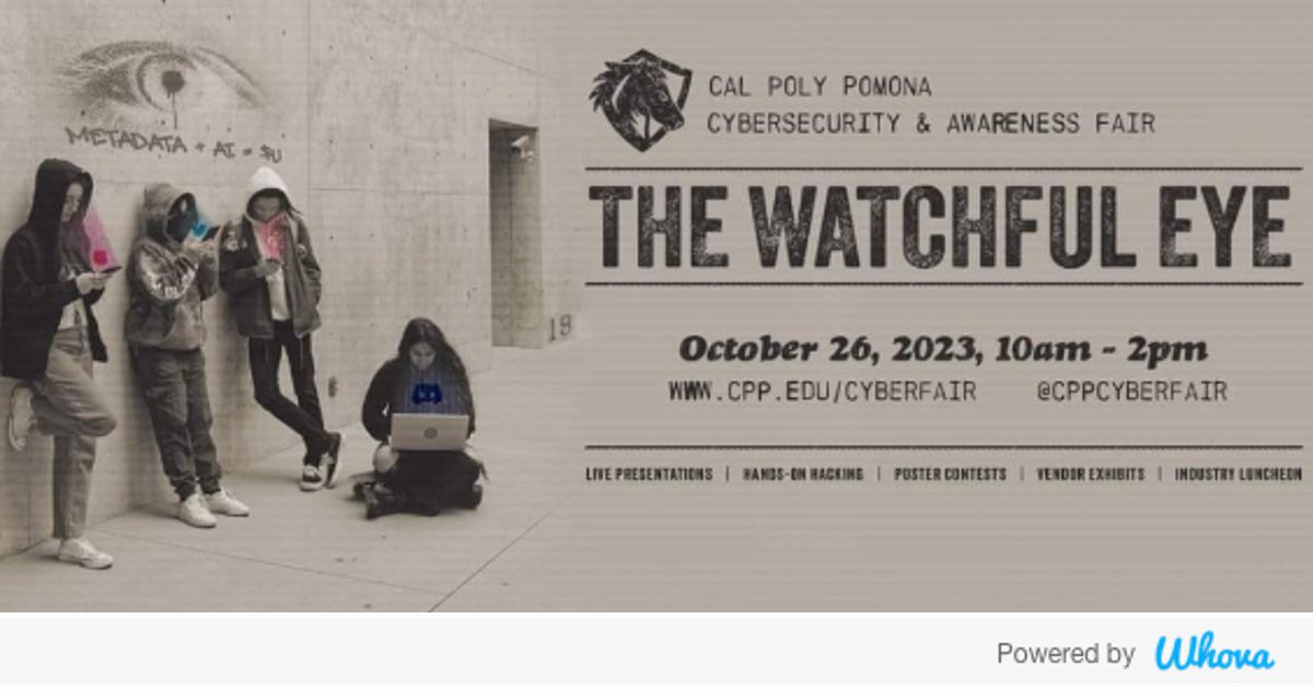 AmberNicoleHCS's tweet image. Hi! I'm attending Cal Poly Pomona Cybersecurity & Awareness Fair 2023 #CPPCSAF2023. Let's start connecting with each other now. @cppcyberfair - via Whova event app whova.com/whova-event-ap…