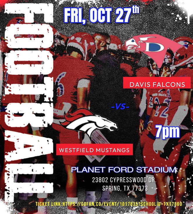 Come out &amp; support us this Friday, Oct 27th as we take on the Westfield Mustangs! Planet Ford Stadium - 7PM.

Let’s go Falcons!
#BOD #BBB