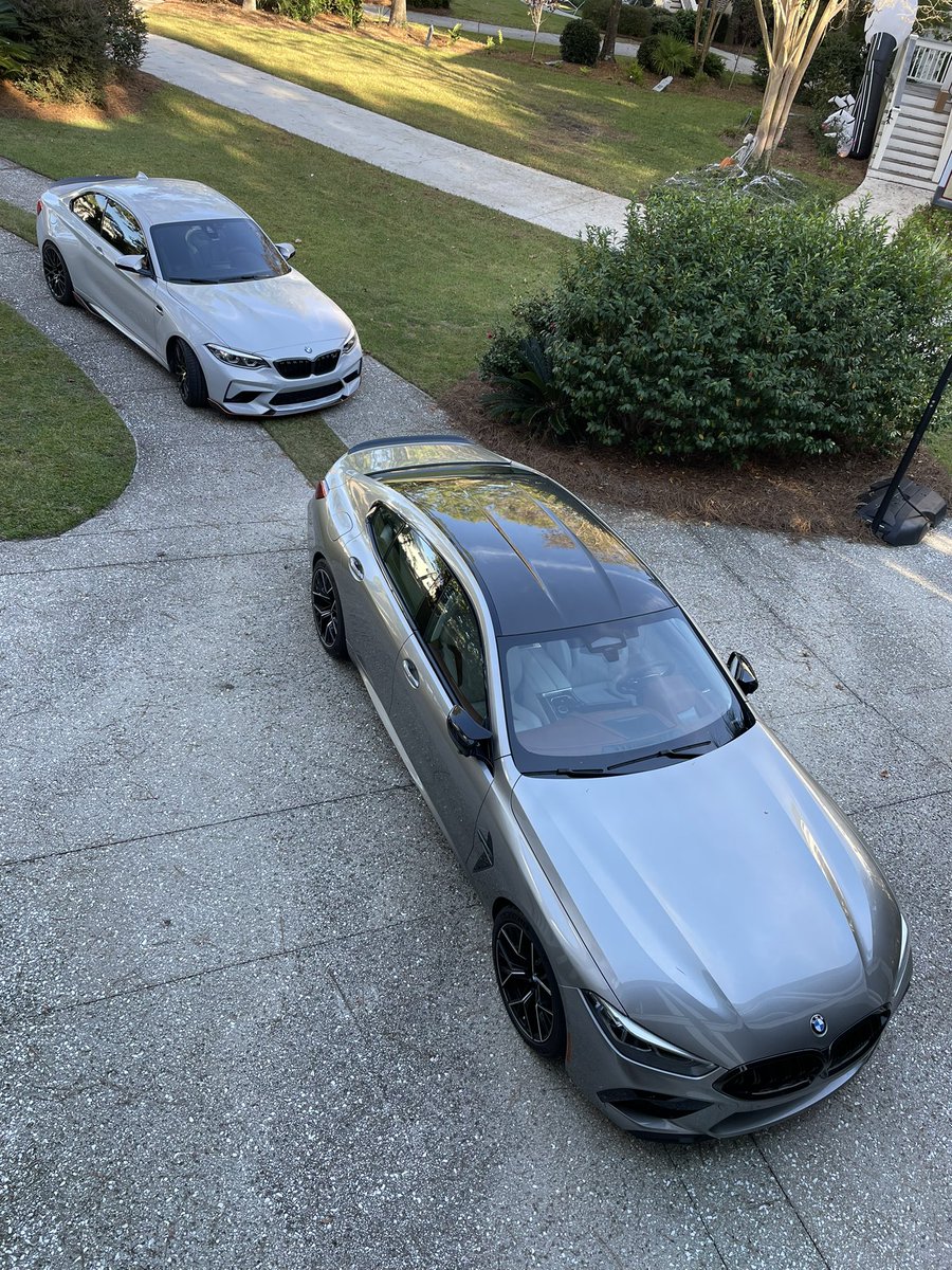 MintySnep's tweet photo. My brother just picked up a lightly used M8 comp and now I can’t say I have the prettiest car in the family anymore 😭. https://t.co/AjqKcQmh1O