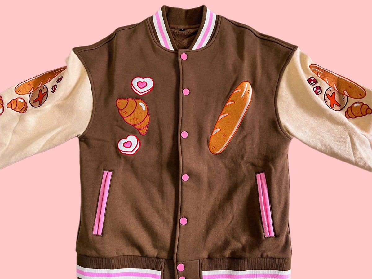 solo letterman jacket jacket pink background simple background food bread  illustration images