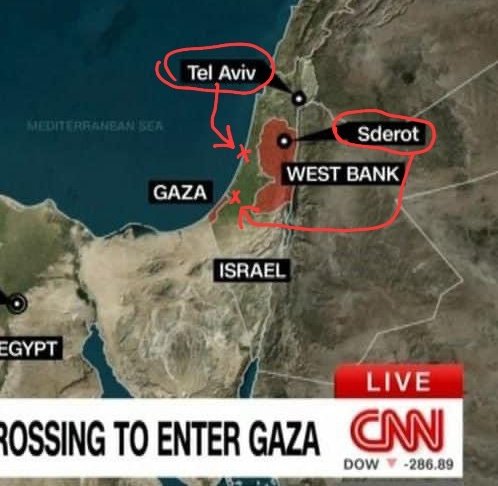DrEliDavid's tweet photo. CNN doesn't even know where Israel's cities are located. It's like putting New York in California, and Miami in Montana 🤣 https://t.co/O1Goq38C7X
