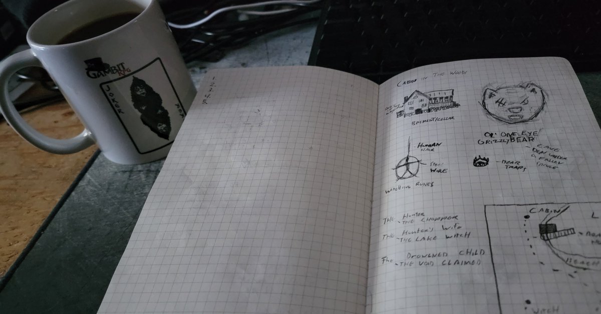 Gambit_RPG's tweet photo. Good morning!

#Coffee and #gameprep
Would you survive a night in the woods?

GambitRPG can be played across any genre. From high fantasy to Dark Horror.
Launching on Kickstarter October 25th 2023!
#ttrpg #GambitRPG #horrorfan #cabininthewoods #kickstarter #dnd #roleplay #indie https://t.co/9ftR52kJmD