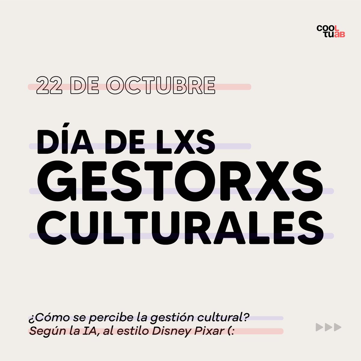 cooltulab's tweet photo. ¡Ser #GestorCultural es asombroso! ✨

Este post es una ovación a su trabajo. Gracias por detonar ideas, fomentar diálogos y por generar espacios para que el #arte tenga lugar entre nosotrxs 🎭🎹🎨

#DíadelGestorCultural #22deoctubre https://t.co/ce4lg8St74