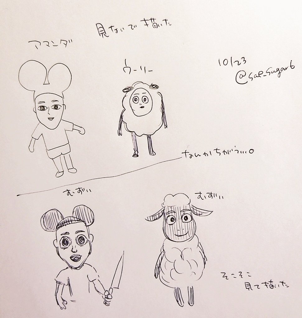 見ないで描いたのとそこそこ見て描いたの。むずい。 