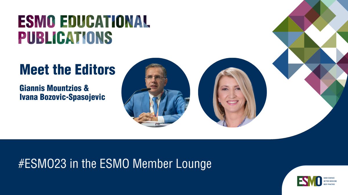 #ESMO23: Meet the editors of the ESMO Handbooks of Supportive &amp; #PalliativeCare &amp; Cancer in Adolescents and Young Adults, Ivana Bozovic-Spasojevic &amp; Giannis Mountzios ⏰ 23/10, 10:00 CEST ESMO Member Lounge
ow.ly/is2f50PZrZ9

#ESMObooks #AYACancer #supponc #pallonc