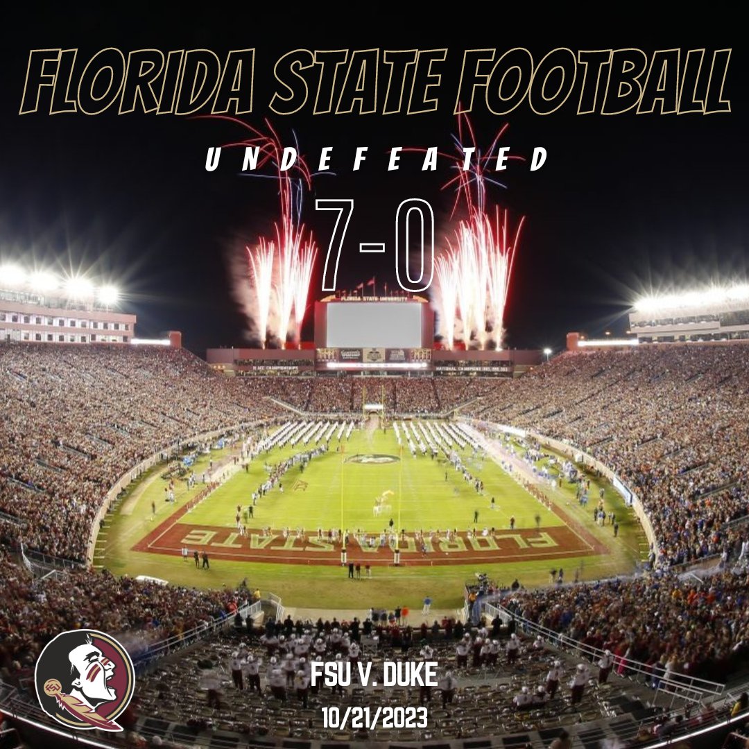 FSUSSB's tweet photo. 🏈 Undefeated and Unstoppable! 🙌🔥 

Another thrilling win for the FSU football team as we conquered Duke last night! 🎉👏 

#GoNoles #Undefeated #FSUFootball https://t.co/eto7EMLVjd