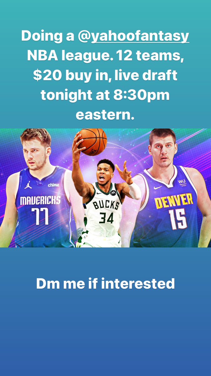 NJCUBANO's tweet photo. NBA @YahooFantasy draft tonight at 8:30pm eastern. 12 teams, $20 buy in. Dm me if interested. #nba #nbafantasy #fantasy #yahoofantasy https://t.co/jn4HDM5soY