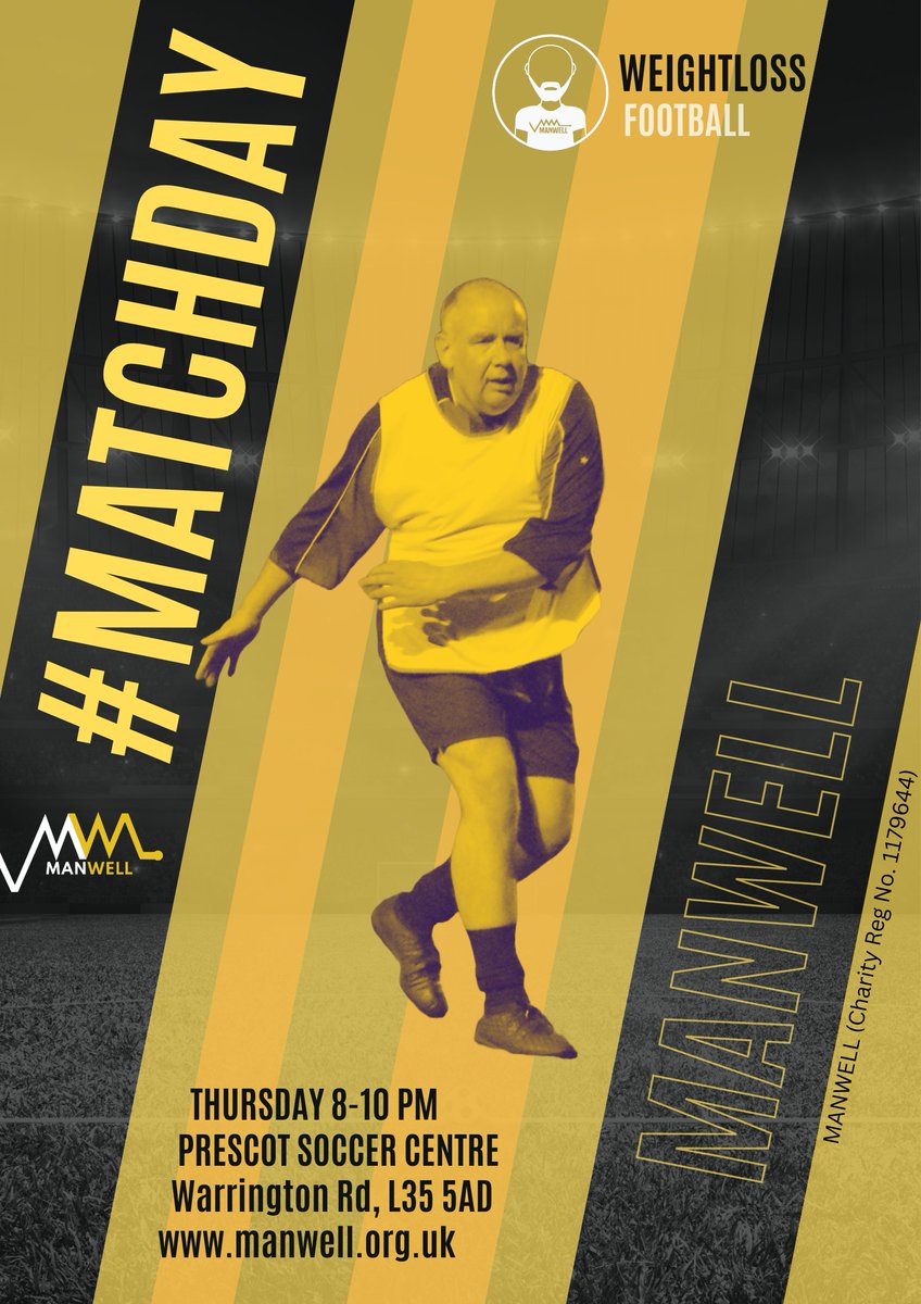 TOMORROW! WEIGHTLOSS FOOTBALL Not back on the field yet? Get on with MANWELL - manwell.org.uk #NoManLeftBehind #manwellfootball Volair Prescot Soccer Centre