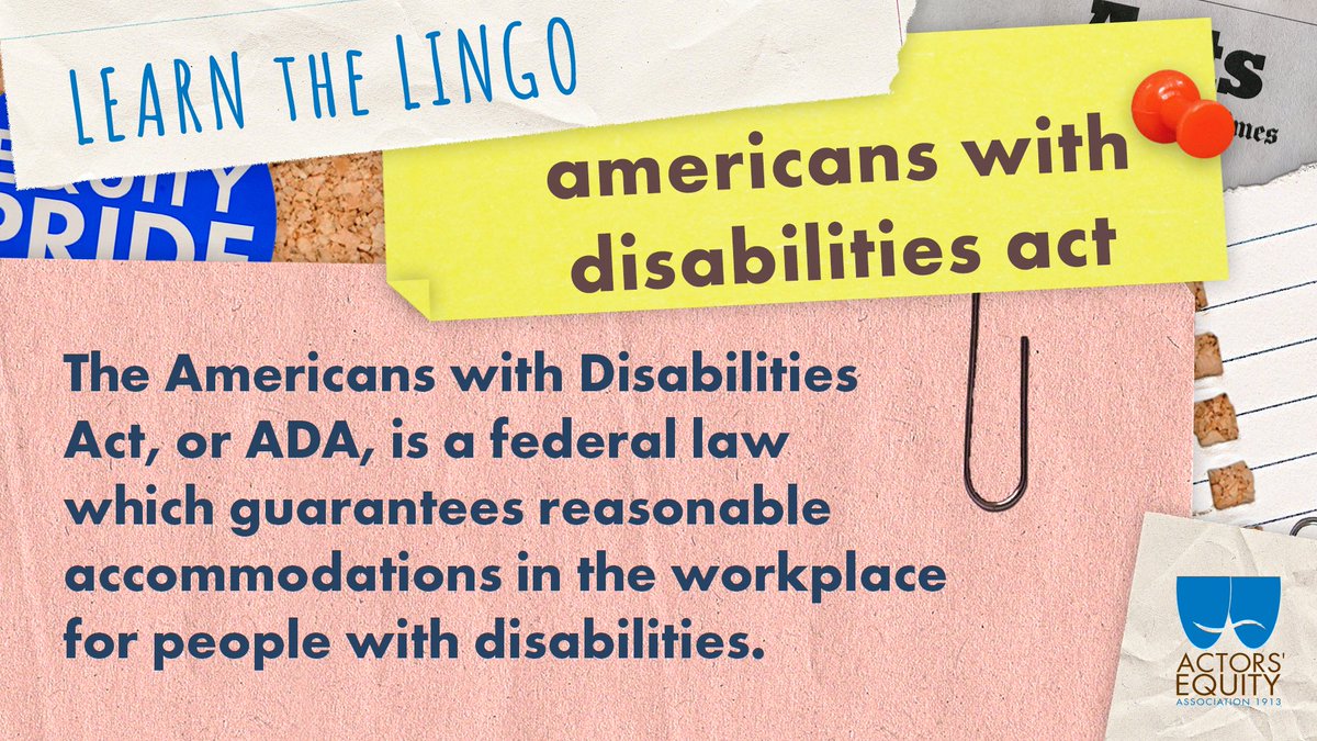 In honor of October is National Disability Employment Awareness Month, lets look at some federal law lingo: The Americans with Disabilities Act

Find this definition and more in the Equity Glossary on the member portal. members.actorsequity.org/member-ed/equi…