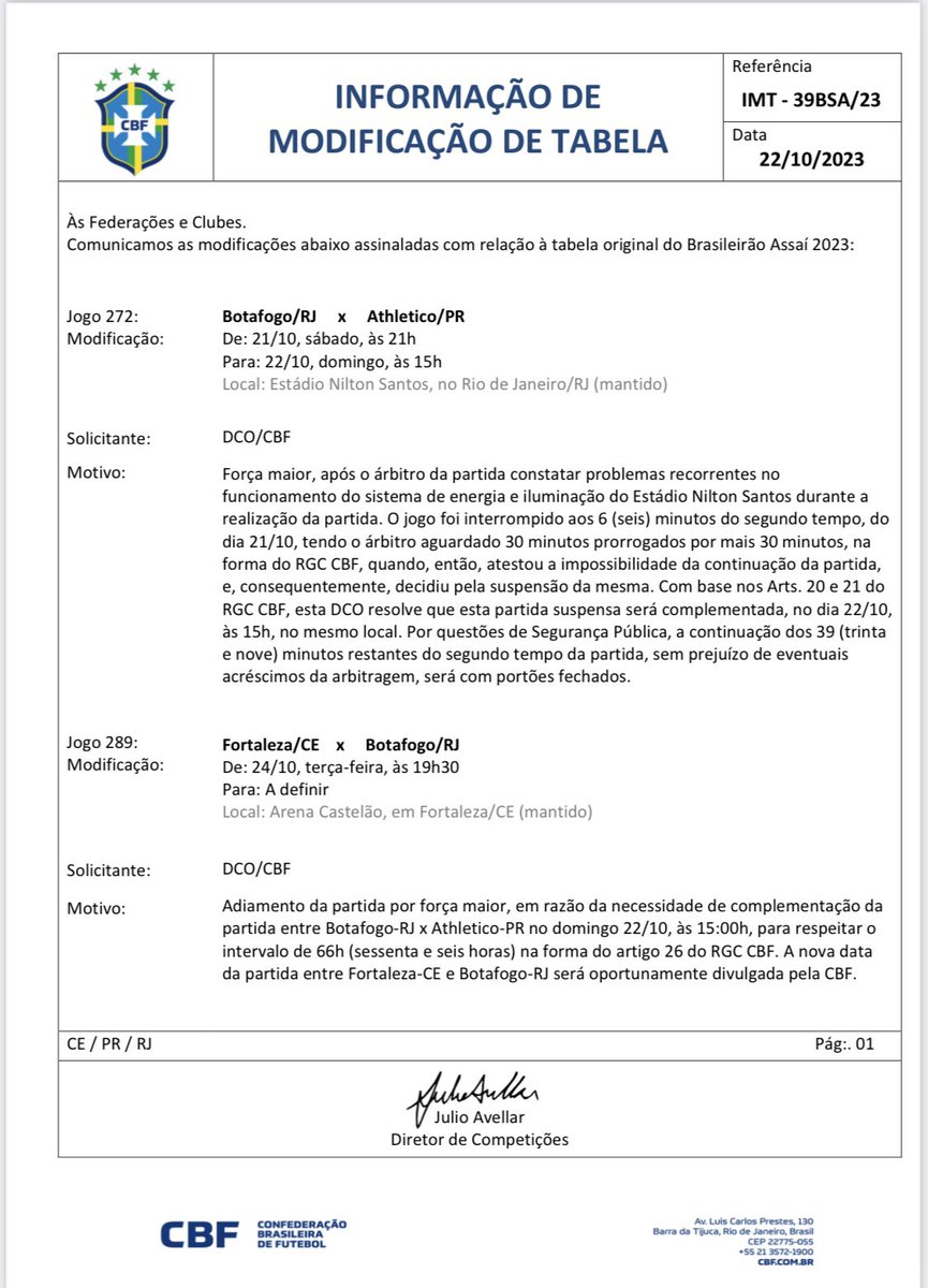 Intervalo de partida: - Confederação Brasileira de Futebol