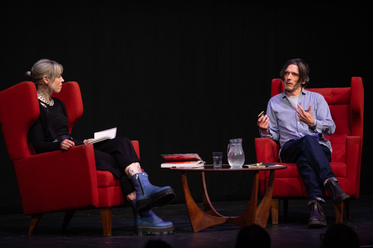 Fabulous @McrLitFest conversation between artist Jeremy Deller & host @HelenMort covering magic, mischief, Manchester, miners strike, acid house and the joy of collaboration. Such great fun!