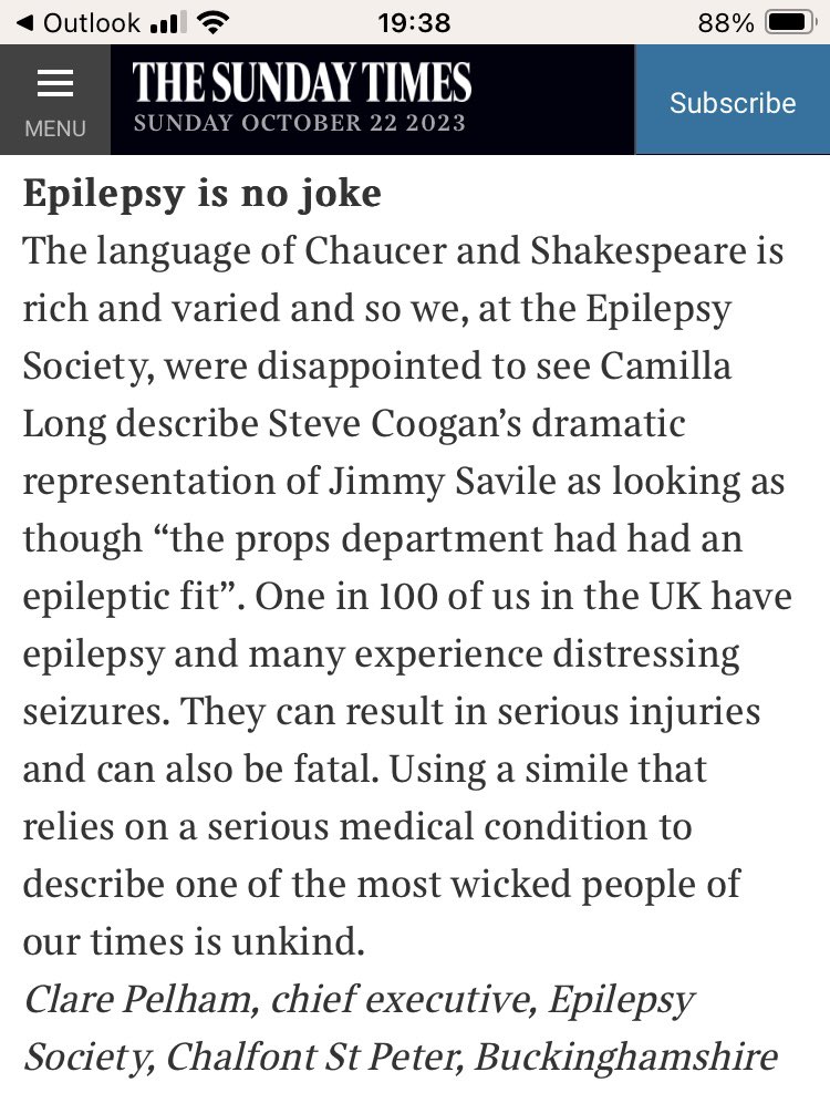 epilepsysociety's tweet photo. Careless words can help to perpetuate the stigma that is still attached to epilepsy. Our CEO @ClarePelham calls out @camillalong in today’s @thetimes We’d love to talk to you Camilla about just how tough epilepsy can be and how seizures can leave you lost for words. https://t.co/yyc8JyD2DZ