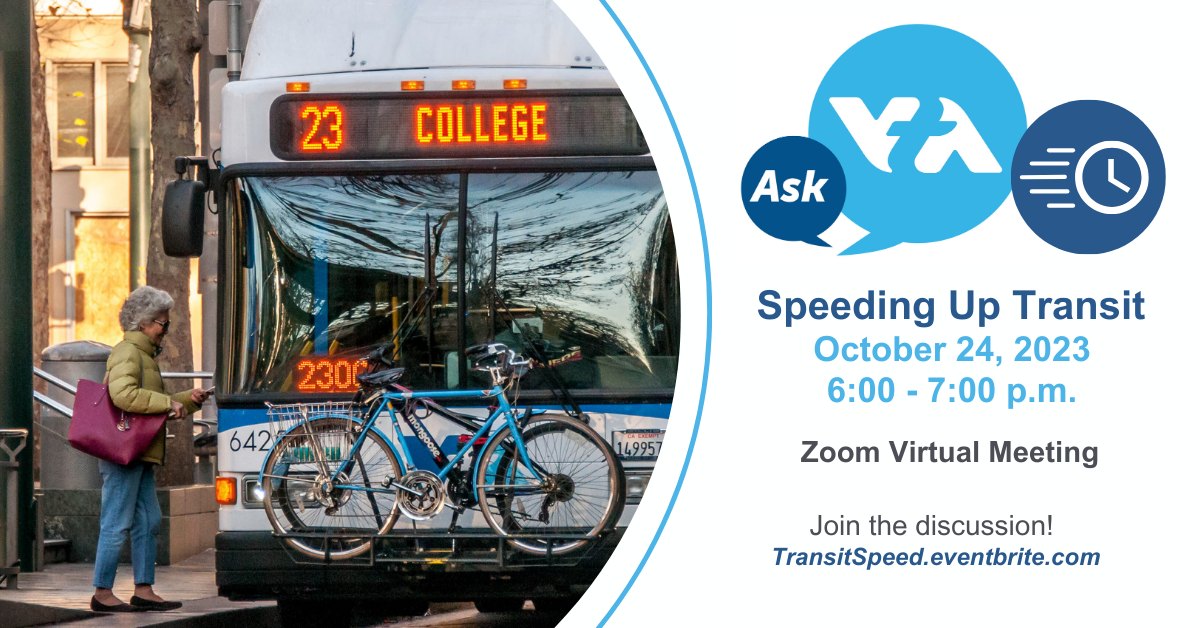 VTA's tweet photo. Bring your speed and reliability questions to our #AskVTA on 10/24! ๐
Learn more about how #transitservice planning, infrastructures, and other factors work together to improve transit performance.
RSVP: https://t.co/qs0ucy9CFL https://t.co/9YSiuv2fRn