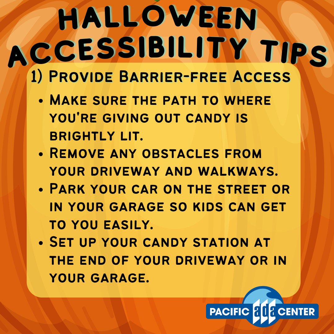 Embracing Inclusivity this Halloween! 

Let's celebrate a Halloween that's full of frights, delights, and inclusion for all! Share your own accessibility tips and costume ideas below. 

#InclusiveHalloween #AccessibilityMatters #SpookyAndInclusive #PacificADACenter