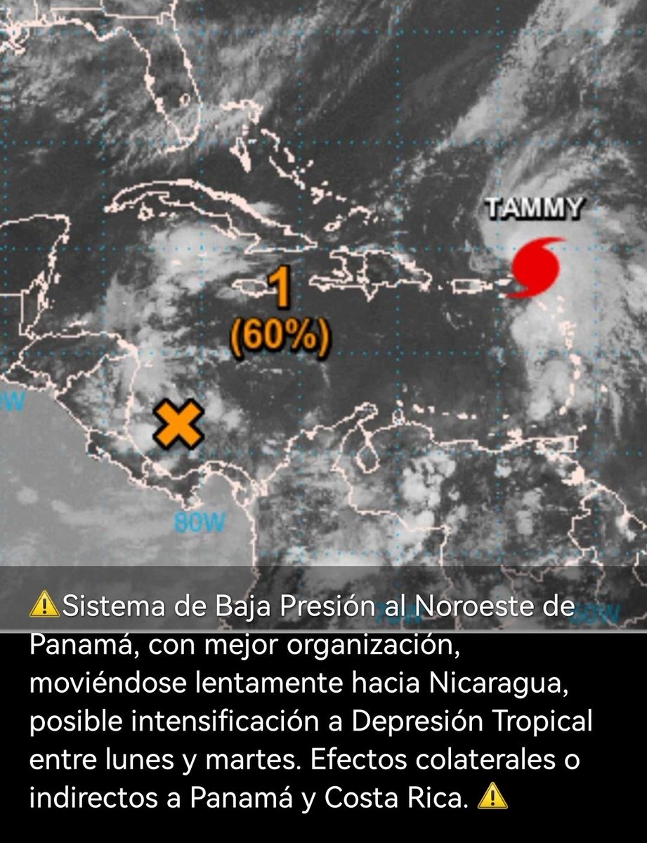 ⚠️Incrementa la vigilancia en Centroamérica ante mejor organización del Sistema de Baja Presión al Noroeste de Panamá, posible intensificación a Depresión Tropical antes de tocar territorio nicaragüense.⚠️ <a href="/VOSTpanama/">VOST Panamá</a> <a href="/UniEmergPma/">UnidEmergPMA</a> <a href="/EmergenciaPty/">Emergencia Digital Panamá</a> 
<a href="/SistemaDeAlerta/">🇵🇦 Sistema de Alertas y Emergencias Panamá</a> <a href="/RetenChiriqui/">Reten_Chiriqui</a>