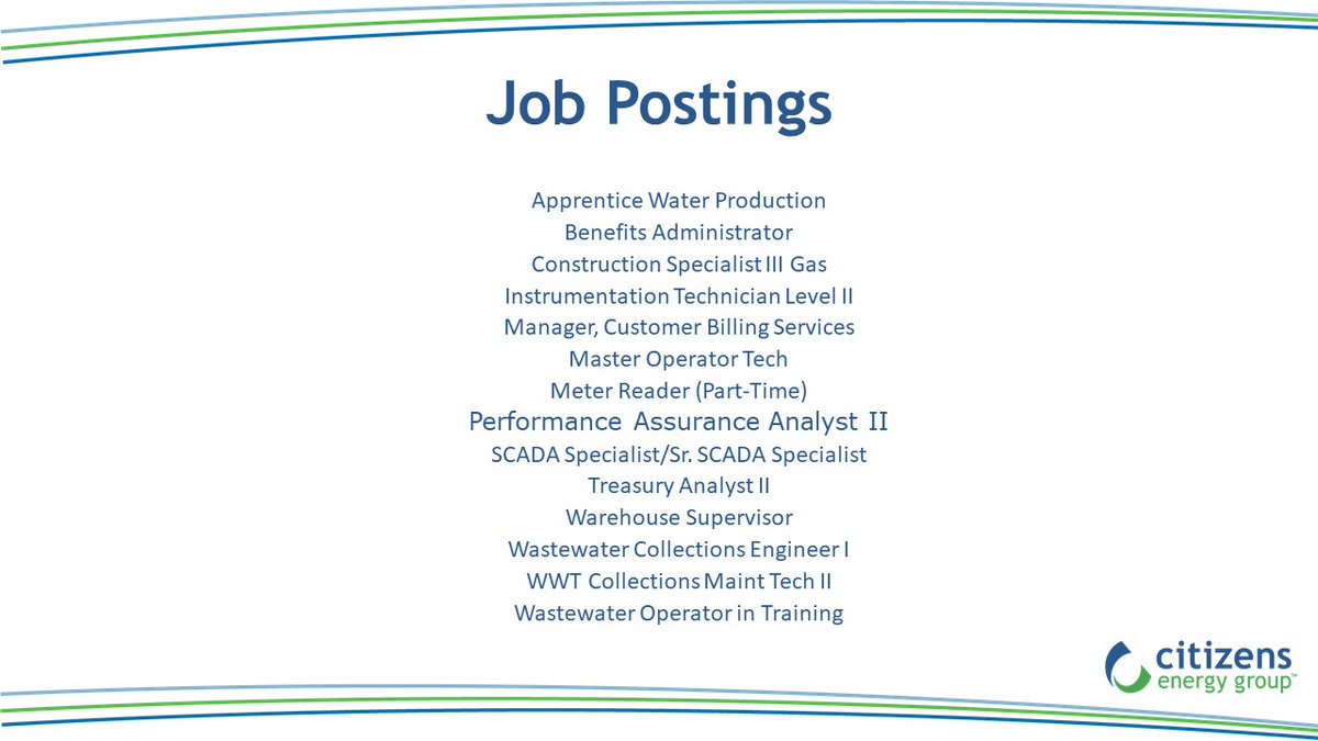 citizensenergy's tweet photo. New jobs are open at Citizens Energy Group! Below is a list of the few we have currently posted! Job descriptions, openings, and how to apply at https://t.co/vLt6yFw9Oa
.
.
.
.
#Job #Indianapolis #Indy #IndyJobs #IndianapolisJob #MakeAChange #Money #Benefits #Pension #401K https://t.co/bvYWTO8onD