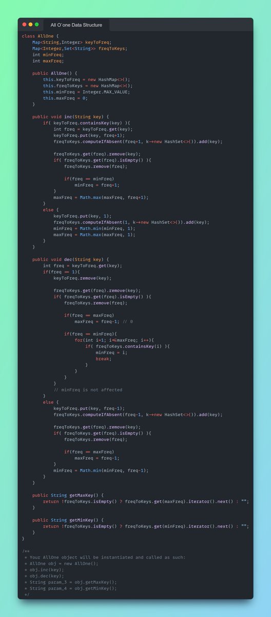Imbhavaniprasad's tweet image. DSA #dailycodechallenge
#117 All O`one Data Structure
Tip : Check LFU Cache (key to frequency & frequency to keys concept)
#DSAWithKunal #100DaysOfCode #leetcode