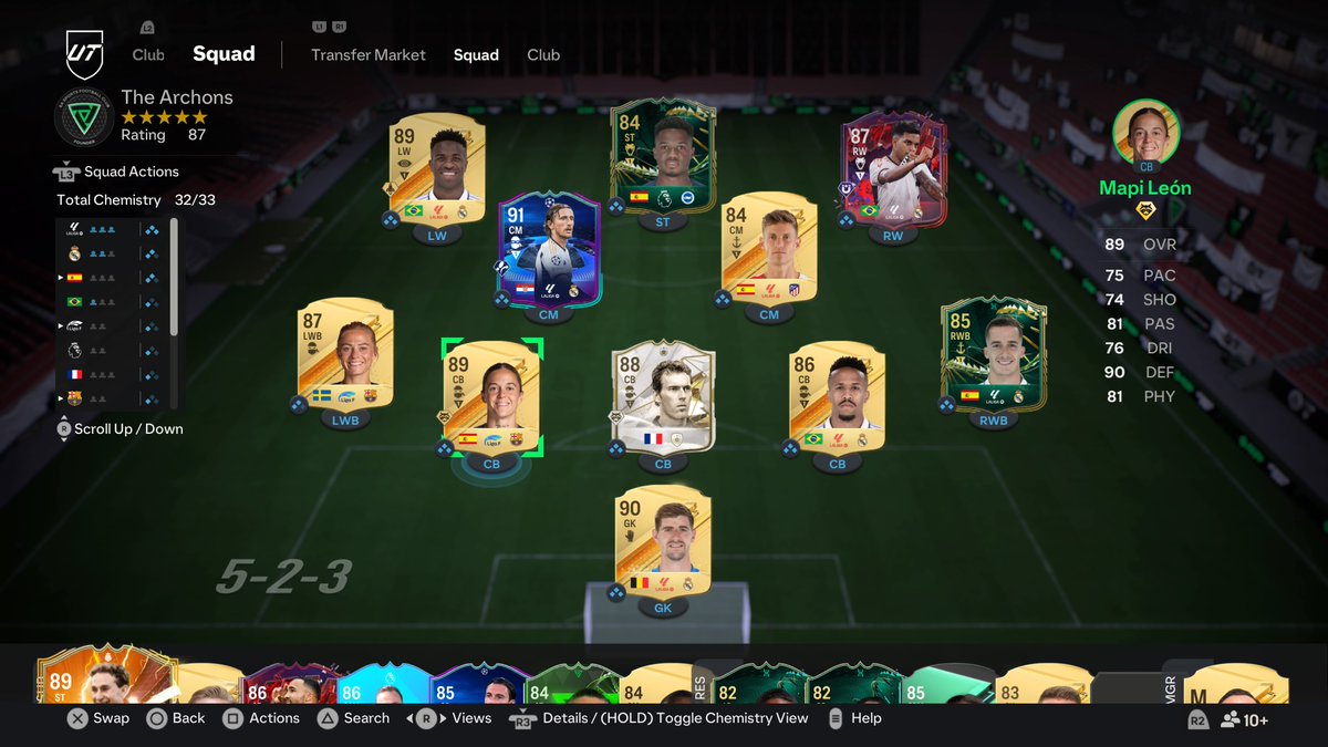 BC9410's tweet photo. This is my fut team so far, fairly happy with it. Also i don't actually use 5 back, mapi leon goes into midfield and believe me she is her! Also vazquez goes midfield swaps with llorente. #FUT #EASPORTSFC24 https://t.co/kttCWQJd0t