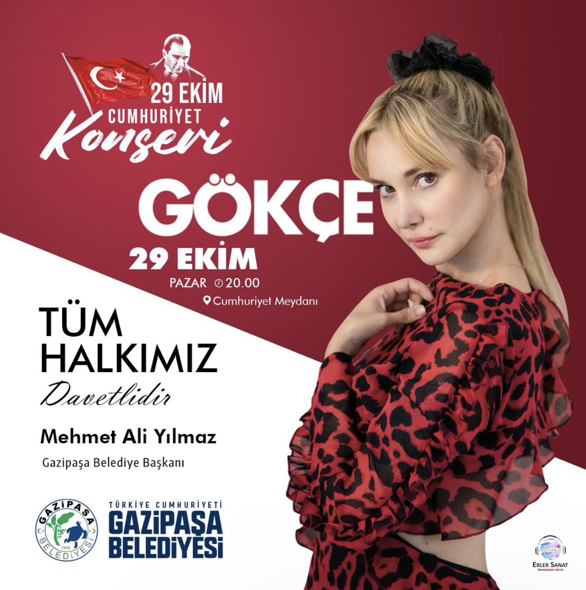 Gökçe 29 Ekim Pazar
Antalya Gazipaşa’da. 
#gökçe #konser #antalya #gazipaşa #gazipaşabelediyesi #cumhuriyet100yaşında #cumhuriyetkonseri #erlersanat 
@gokcedi <a href="/gazipasabel/">Gazipaşa Belediyesi</a>