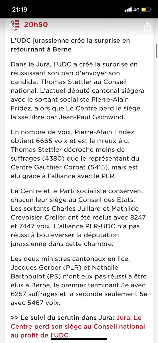 Si je comprends bien, le PLR jurassien offre un siège au Conseil national à l’UDC, tout en ratant son pari d’entrer au Conseil des États. Franchement, chapeau pour l’alliance avec l’extrême droite. Non vraiment, bravo les libéraux.  #EF2023