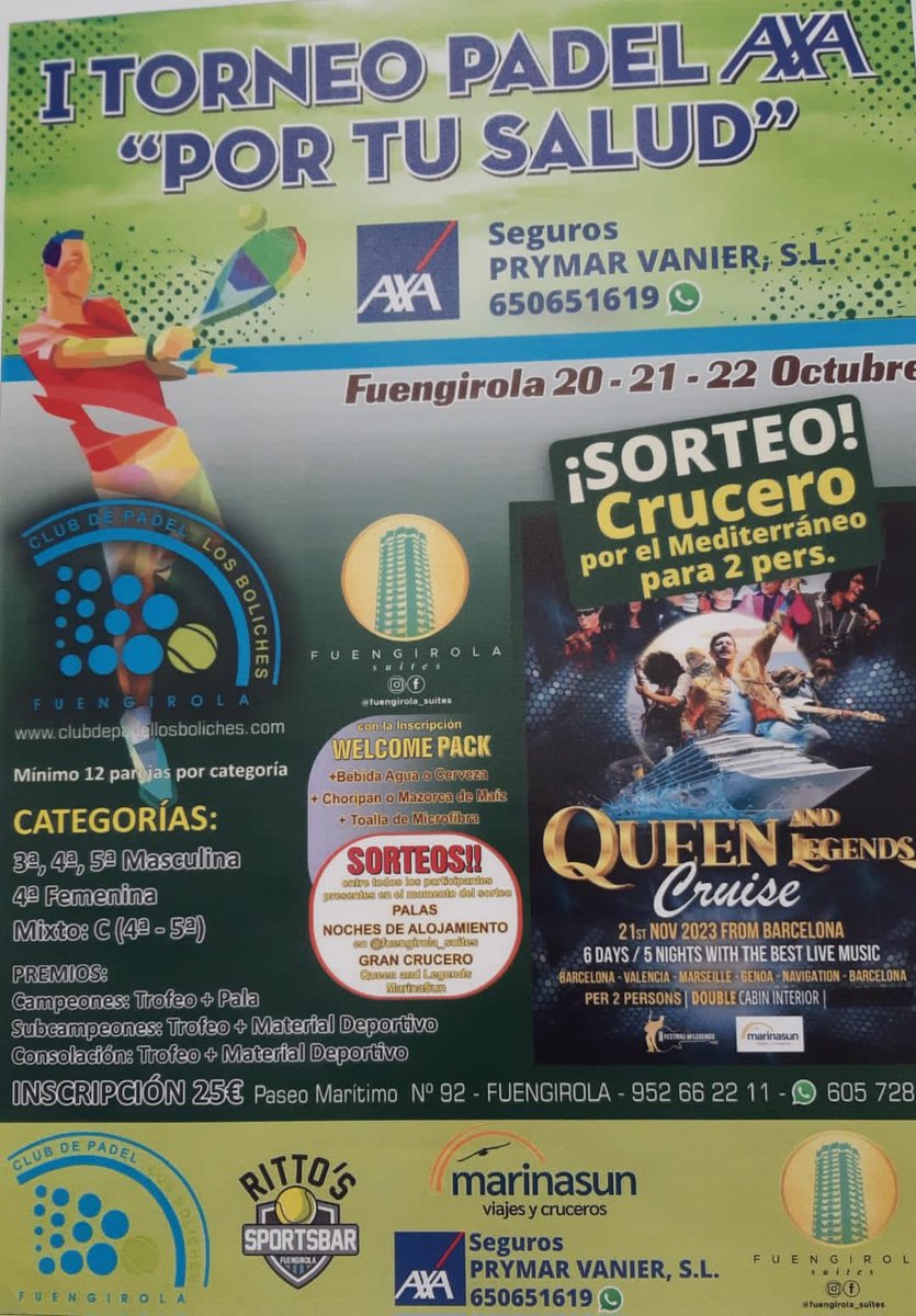 Gran torneo de padel celebrado este fin de semana en <a href="/CPadelBoliches/">Padel Los Boliches</a> patrocinado por nuestra agencia AXA Prymar Vanier en #Fuengirola. Enhorabuena a los organizadores y todos los ganadores.