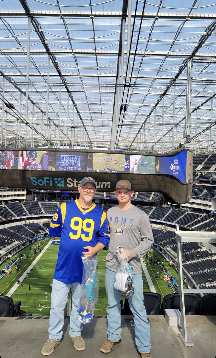 amberorzech's tweet photo. Since I can remember, my dad has talked about wanting to go to a @RamsNFL game atleast once in his life.   I bought him and my brother tickets, and the pictures they e been sending are so wholesome. They’re so excited! 
#Gorams https://t.co/kR4exhlxd5