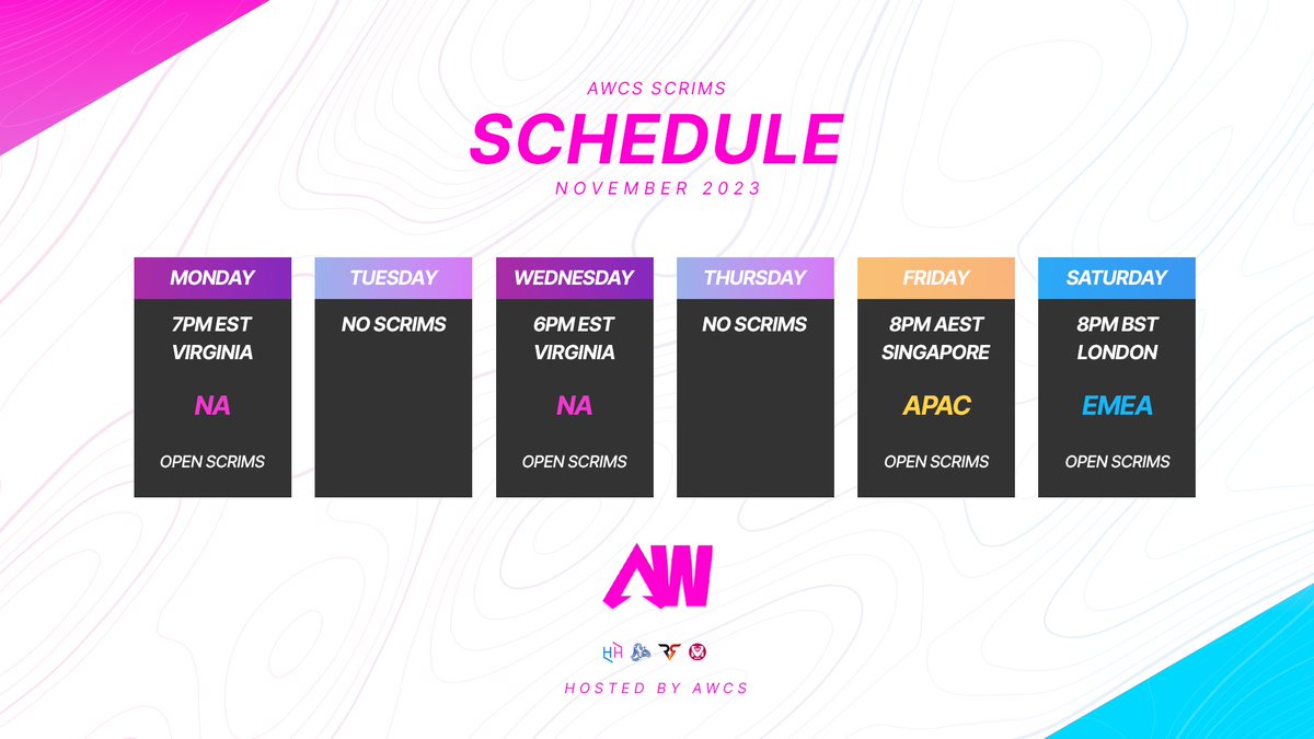 Signups for our women's scrims are open all week!
🌸 If you don't have a team check out our LFT channel!
🌸 Signups are open all week long

Signup today! Inscrivez-vous aujourd'hui! Regístrate hoy! Зарегистрируйтесь сегодня!
🌸 discord.gg/awcs